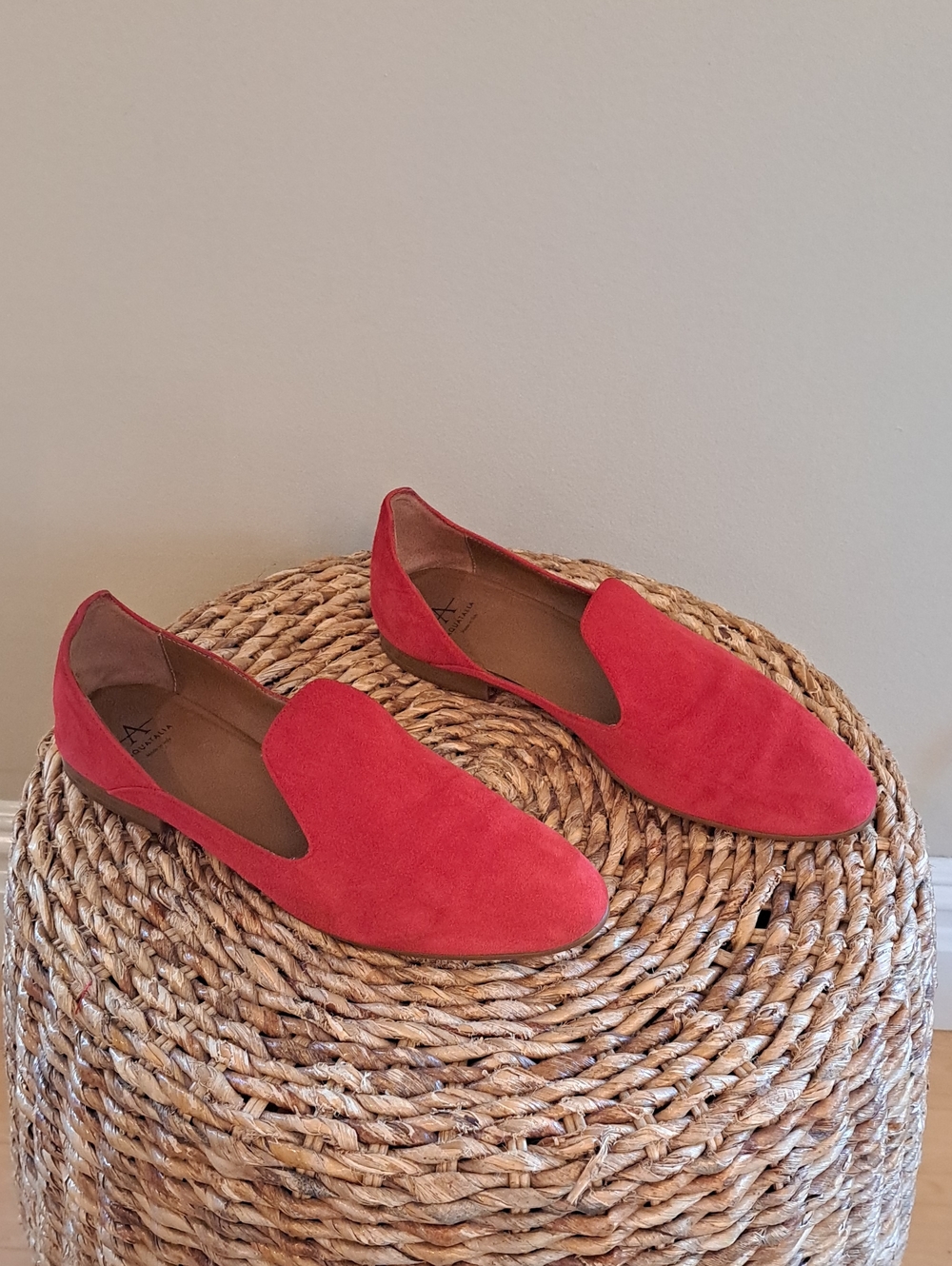 Aquatalia Womens Calandra Red Suede Preppy/Business Casual Smoking Loafers 8